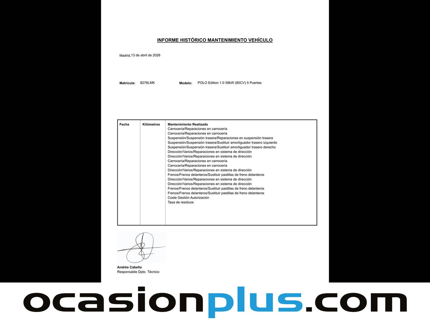 Foto del mantenimiento del Volkswagen Polo Volkswagen Polo Edition 1.0 (80 CV)