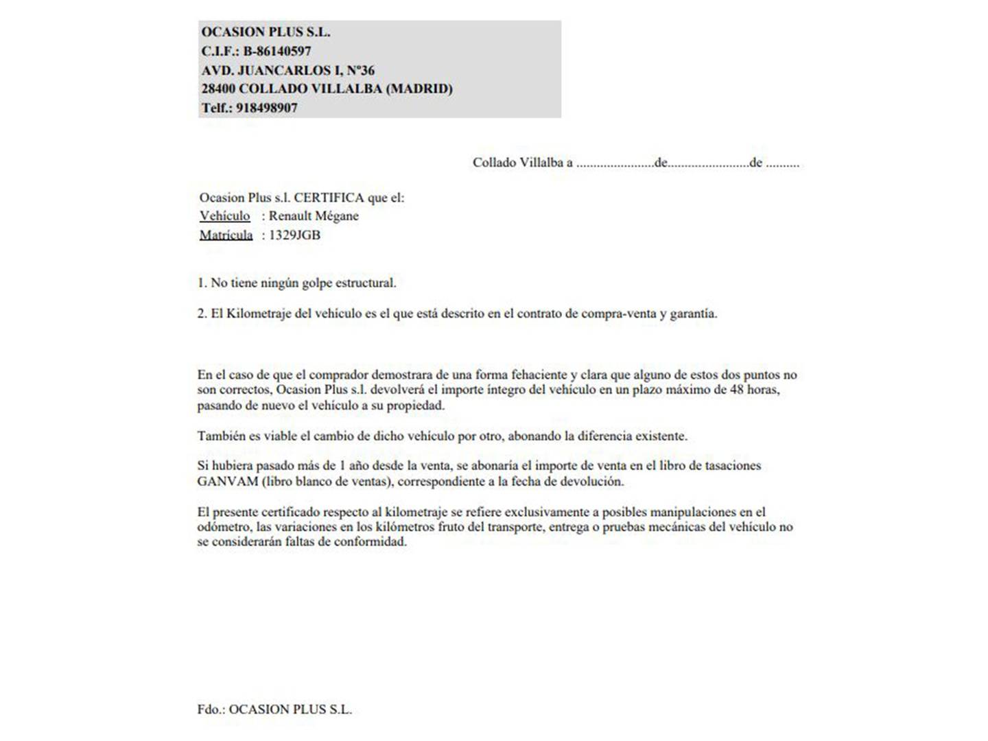 Foto del certificado del Renault Mégane Renault Megane dCi 95 Intens eco2 (95 CV)
