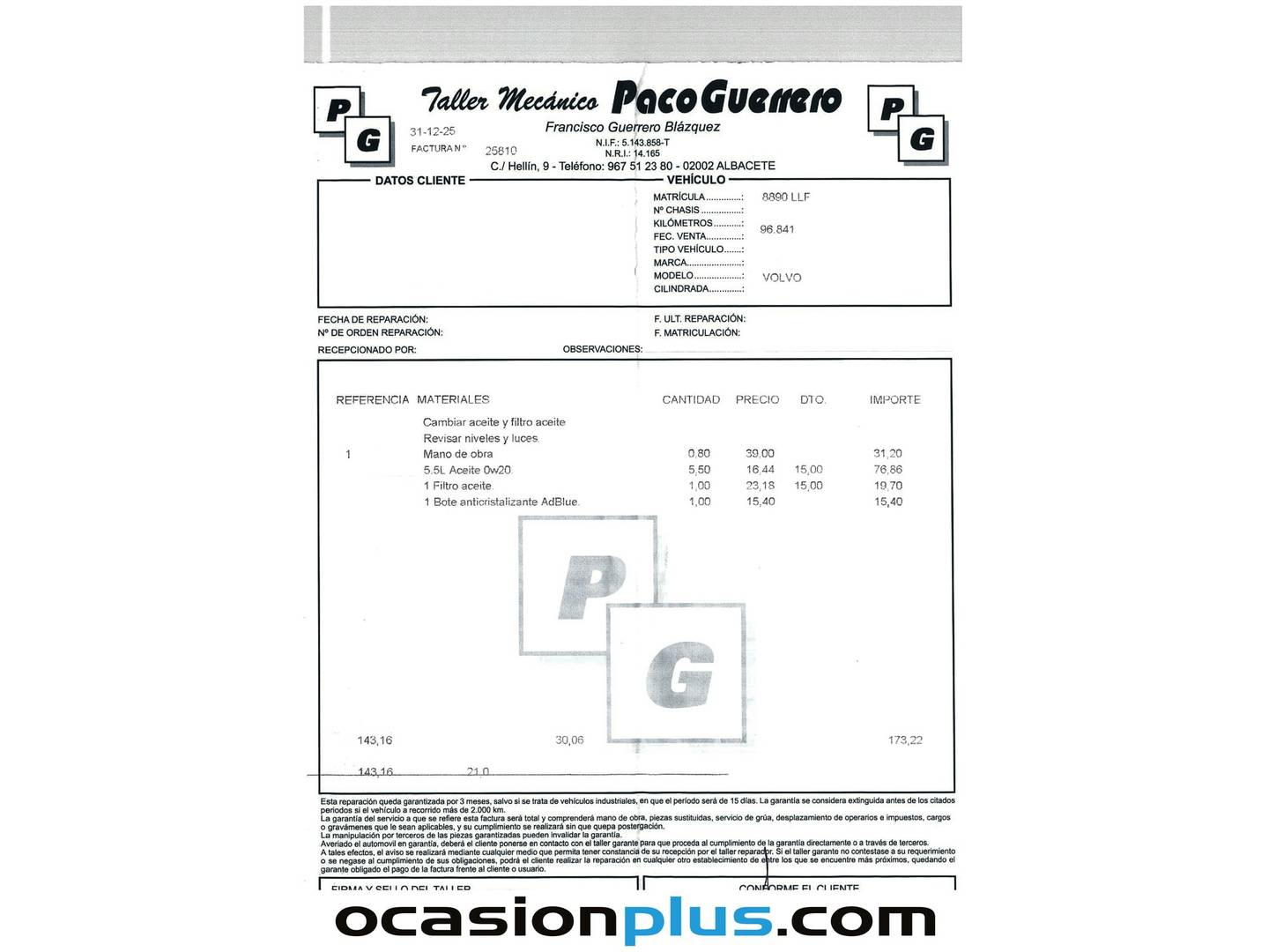 Foto del mantenimiento del Volvo XC60 Volvo XC60 D3 Business Plus (150 CV)