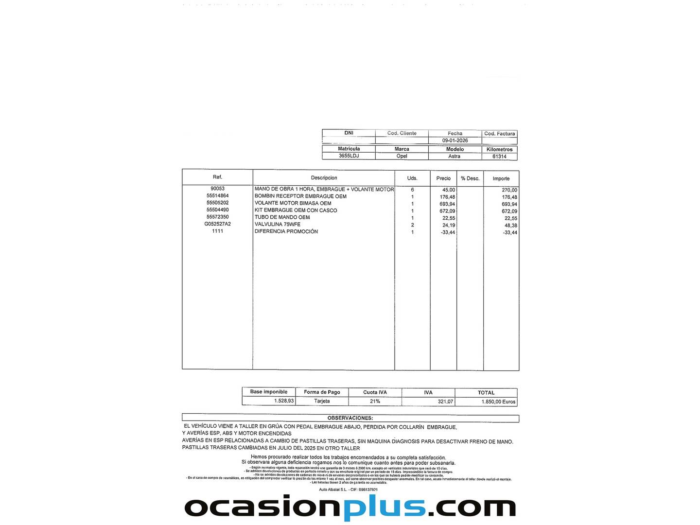 Foto del mantenimiento del Opel Astra Opel Astra 1.2 Turbo SHR Elegance (145 CV)