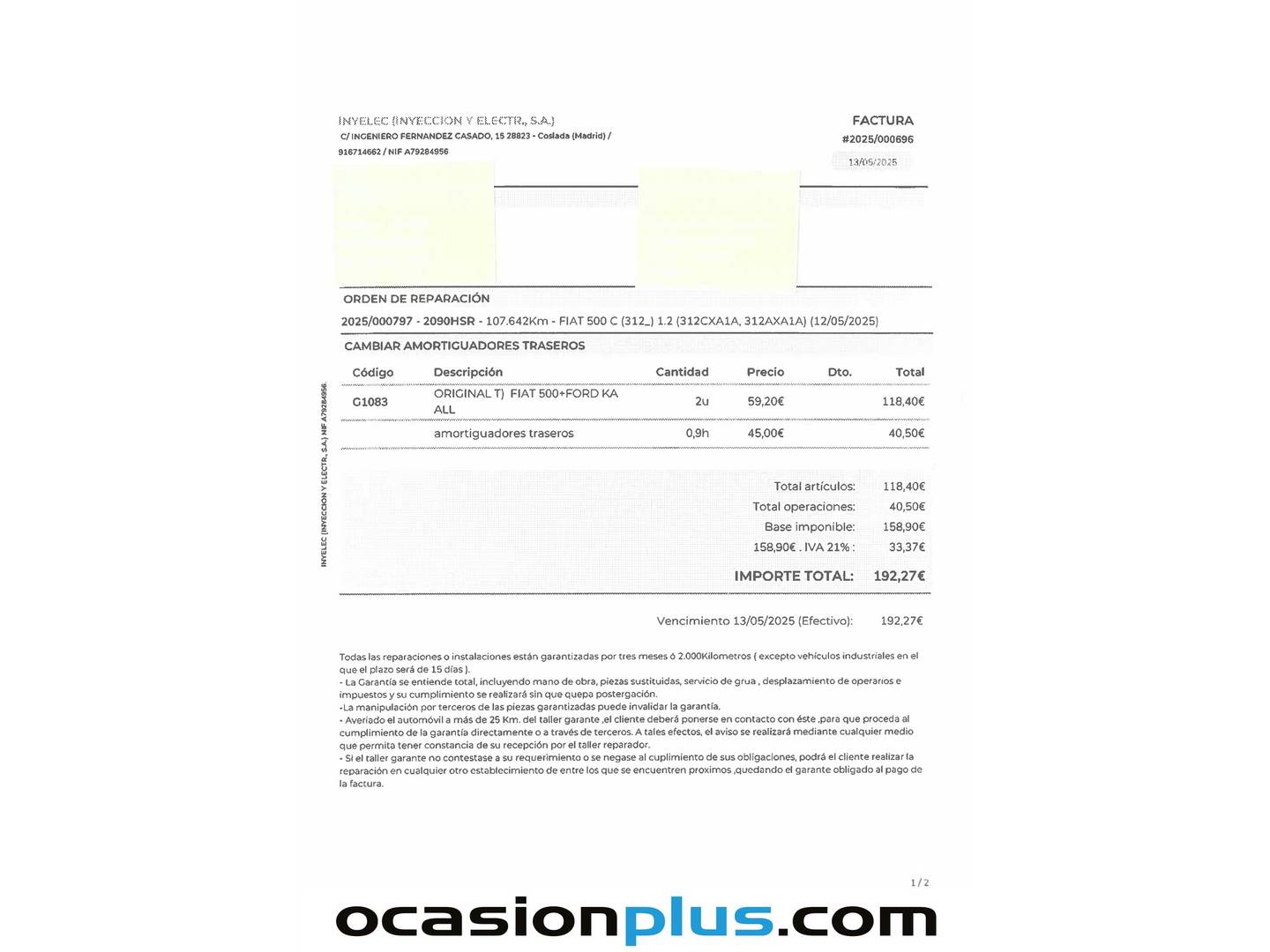 Foto del mantenimiento del Fiat 500 Fiat 500 1.2 8v Lounge (69 CV)