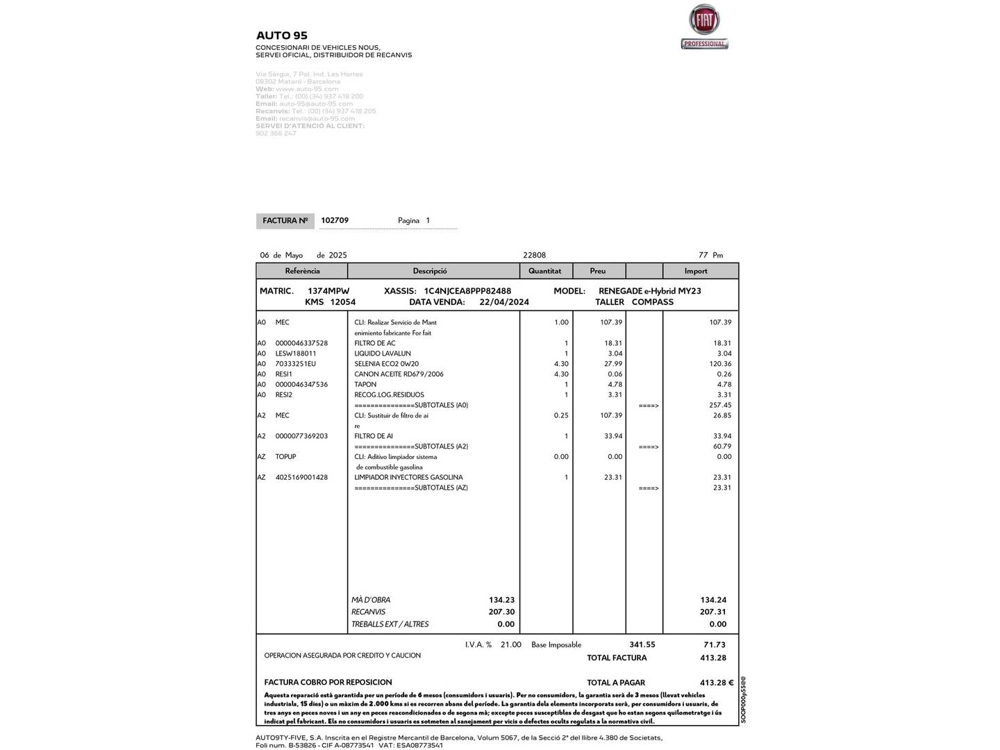 Foto del mantenimiento del Jeep Renegade Jeep Renegade eHybrid 1.5 Limited ATX (130 CV)