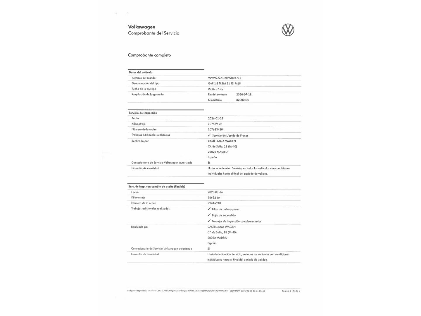 Foto del mantenimiento del Volkswagen Golf Volkswagen Golf Special Edition 1.2 TSI BMT (110 CV)