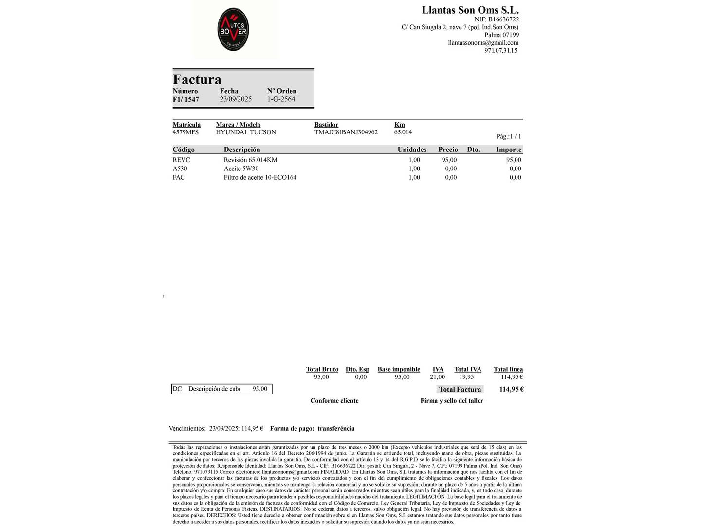Foto del mantenimiento del Hyundai Tucson Hyundai Tucson 1.6 TGDI Maxx (150 CV)
