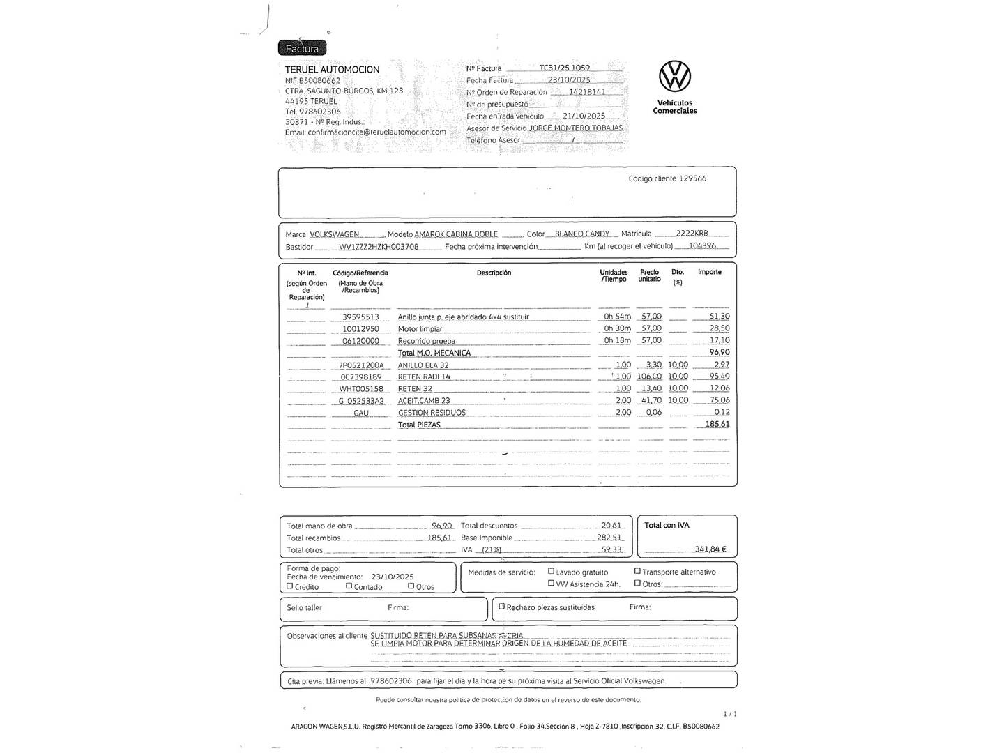 Foto del mantenimiento del Volkswagen Amarok Volkswagen Amarok 3.0 TDI BMT Connectable 4Motion (163 CV)