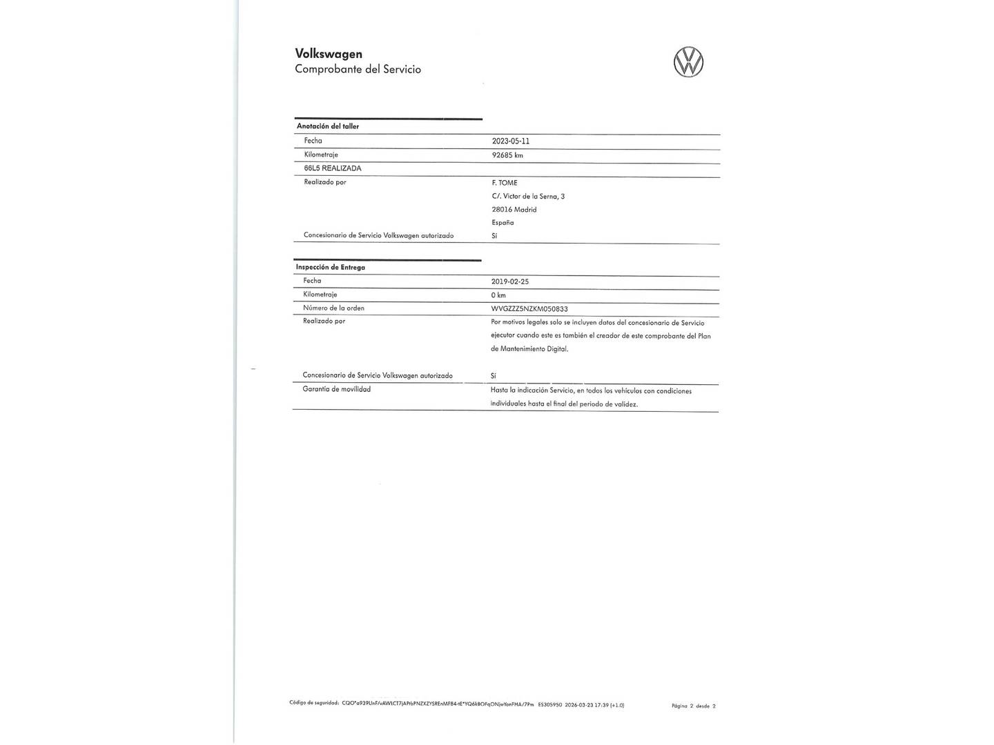 Foto del mantenimiento del Volkswagen Tiguan Allspace Volkswagen Tiguan Allspace 2.0 TDI 4Motion (190 CV) DSG 7 Plazas Pack R-Line