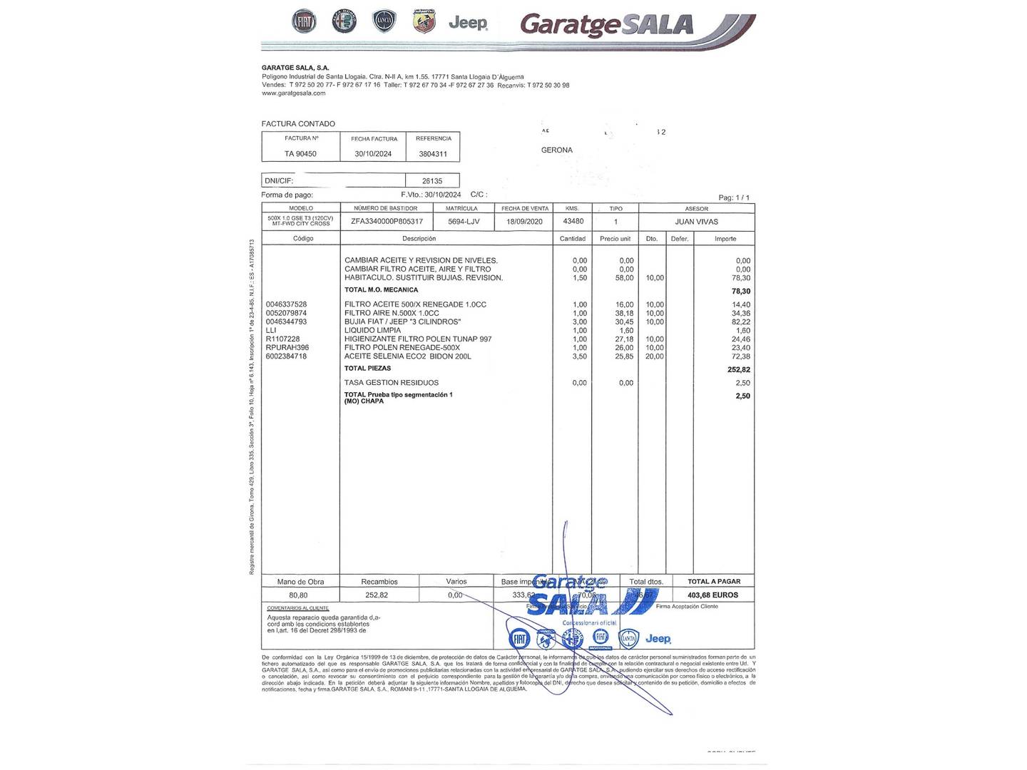 Foto del mantenimiento del Fiat 500X Fiat 500X 1.0 GSE City Cross T3 S&S (120 CV)