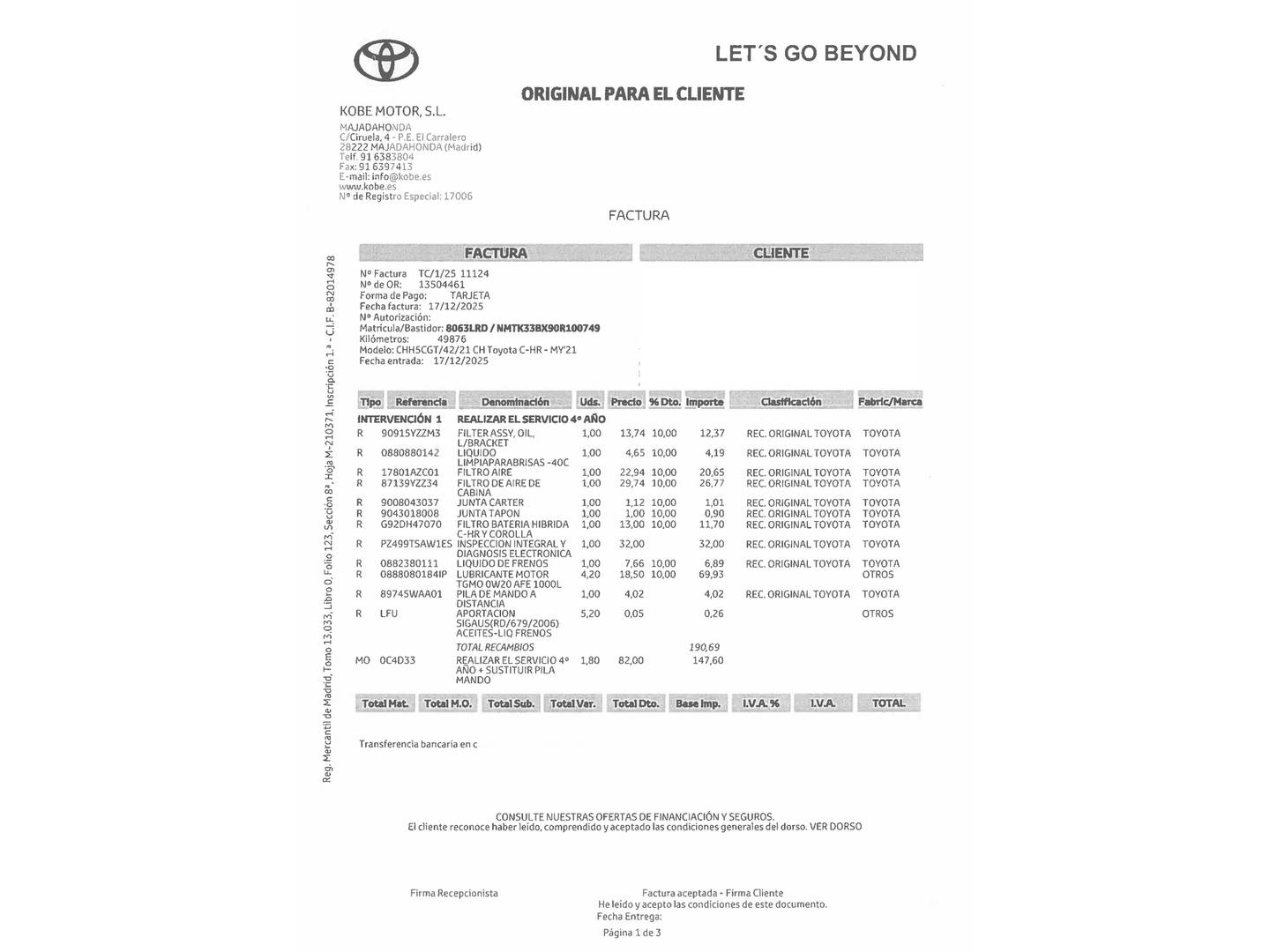 Foto del mantenimiento del Toyota C-HR Toyota C-HR 1.8 125H Advance (122 CV)