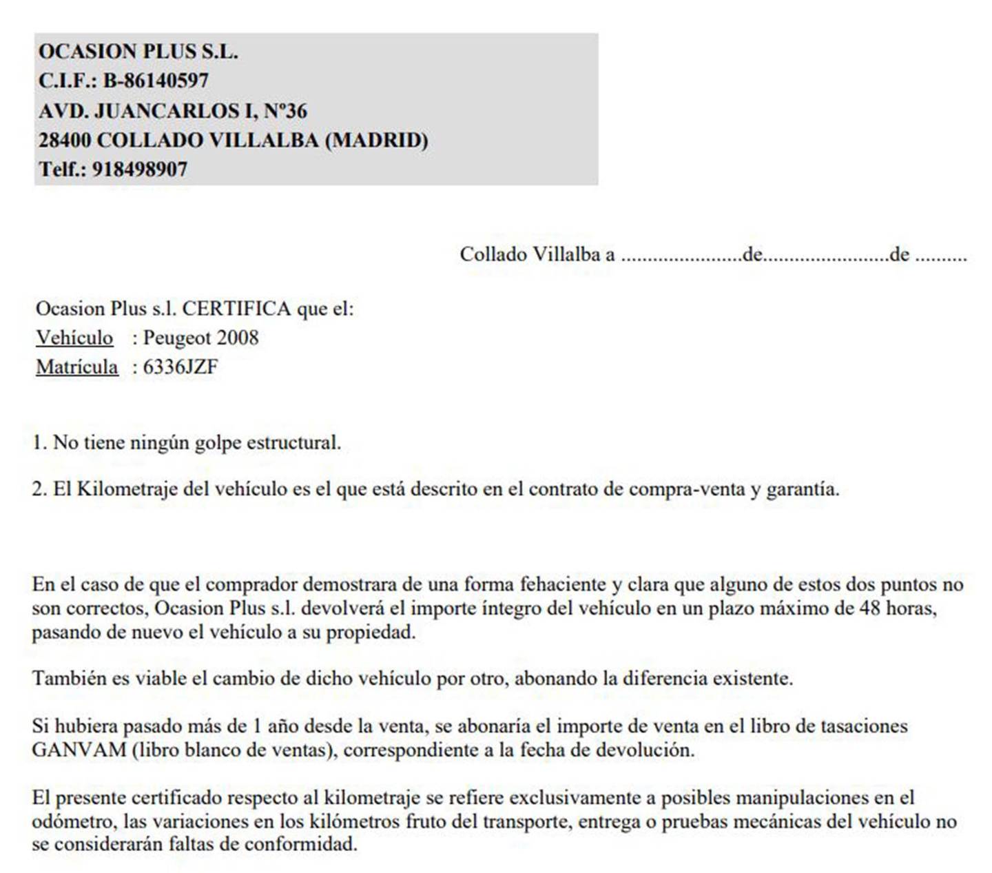 Foto del certificado del Peugeot 2008 Peugeot 2008 PureTech 110 S&S Style (110 CV)