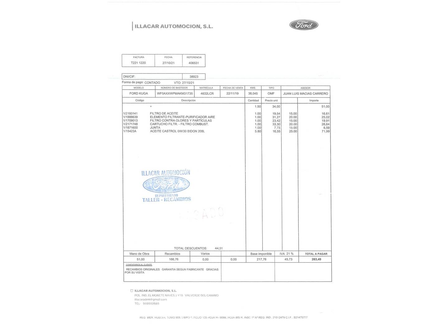 Foto del mantenimiento del Ford Kuga Ford Kuga 2.0 TDCI Trend+ 4x2 (120 CV)
