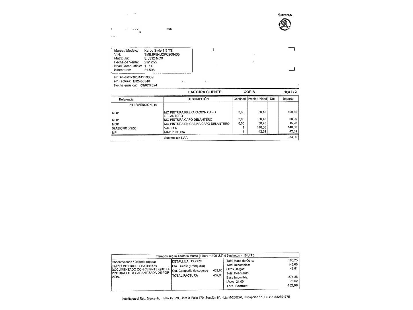 Foto del mantenimiento del Skoda Karoq Skoda Karoq 1.5 TSI ACT Style DSG (150 CV)