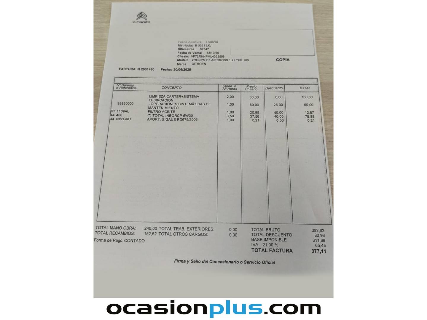 Foto del mantenimiento del Citroën C3 Aircross Citroën C3 Aircross PureTech 110 S&S C-Series (110 CV)