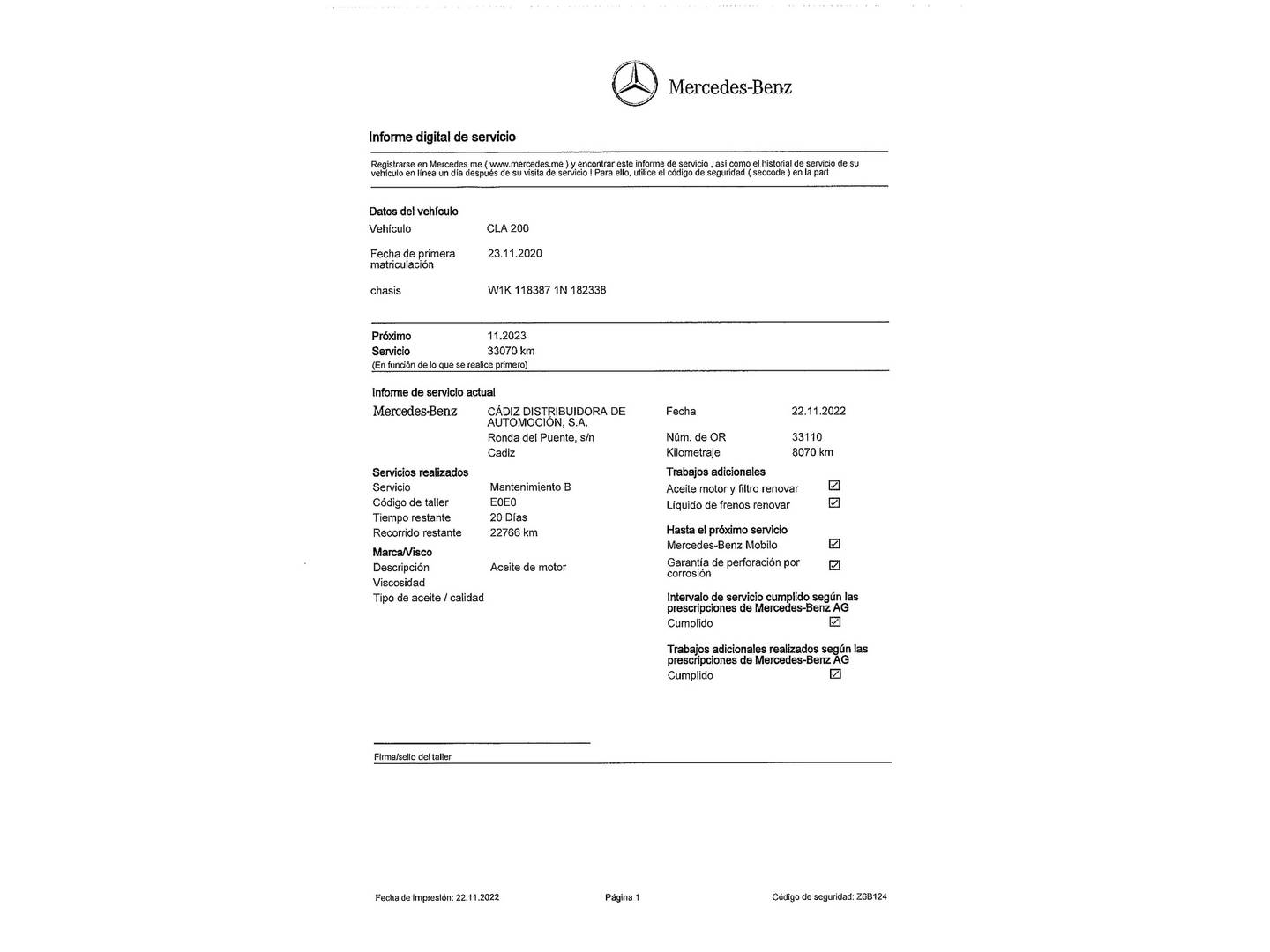 Foto del mantenimiento del Mercedes CLA Mercedes CLA 200  (163 CV)