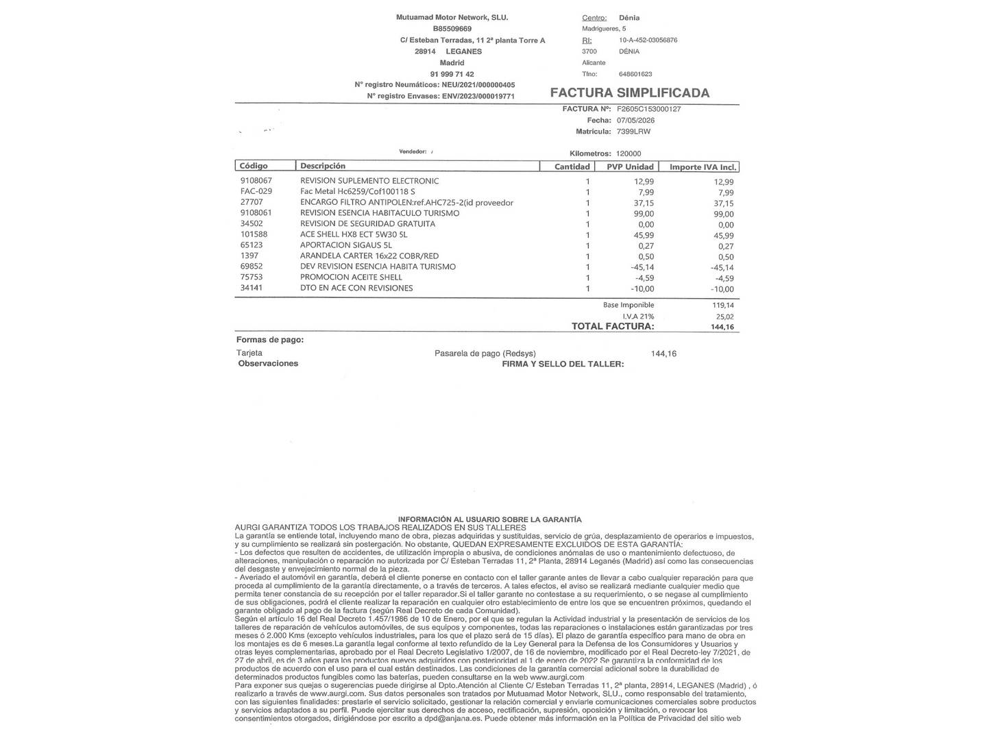 Foto del mantenimiento del Opel Corsa Opel Corsa 1.2 Turbo XHL Elegance Auto (100 CV)