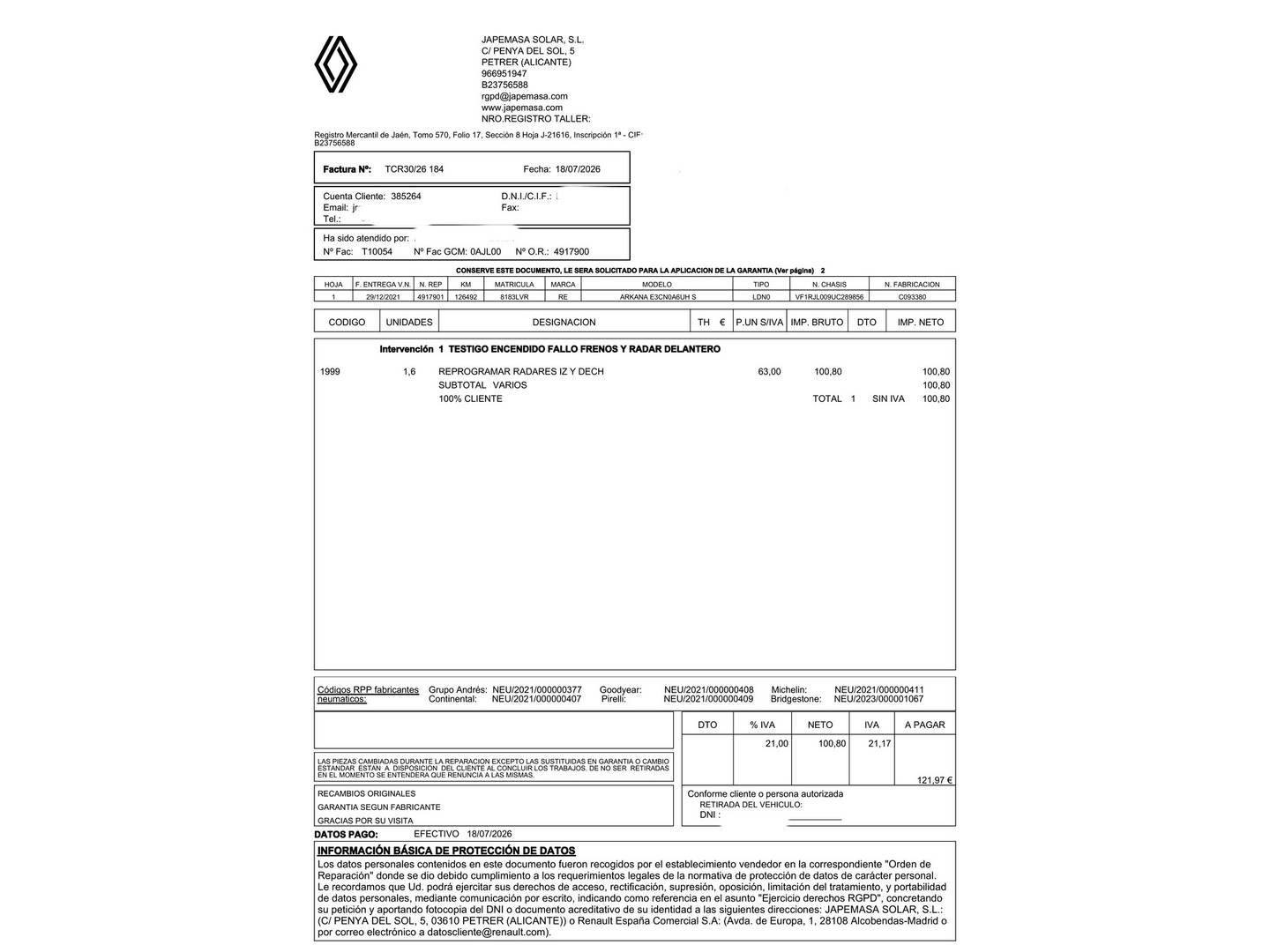 Foto del mantenimiento del Renault Arkana Renault Arkana Zen TCE 140 Mild Hybrid (140 CV) EDC