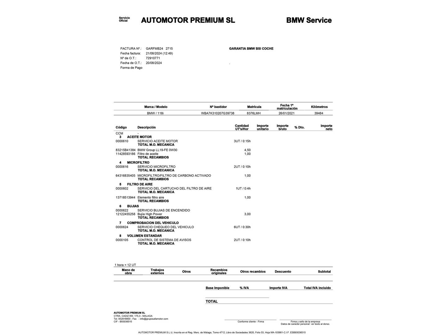 Foto del mantenimiento del BMW Serie 1 BMW Serie 1 118i (140 CV) Pack M