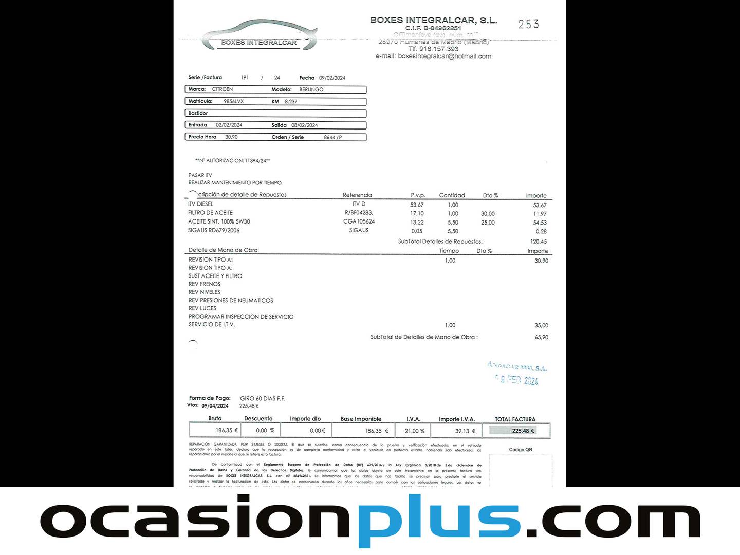Foto del mantenimiento del Citroën Berlingo Citroën Berlingo Furgon BlueHDi 100 Talla M Control (102 CV)