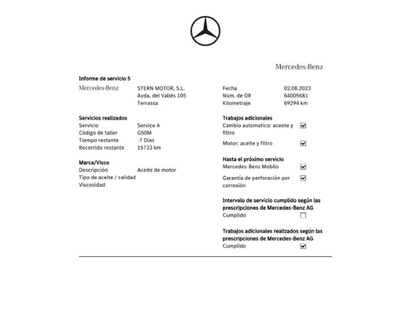 Foto del mantenimiento del Mercedes Clase A Mercedes Clase A Clase A 200 d  Pack AMG (136 CV)