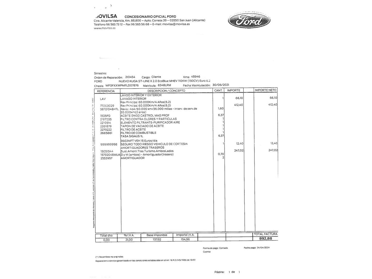 Foto del mantenimiento del Ford Kuga Ford Kuga 2.0 EcoBlue MHEV ST-Line X (150 CV)