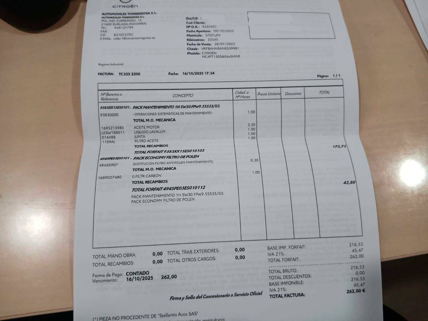 Foto del mantenimiento del Citroën C4 Citroën C4 PureTech 130 S&S Shine (130 CV)