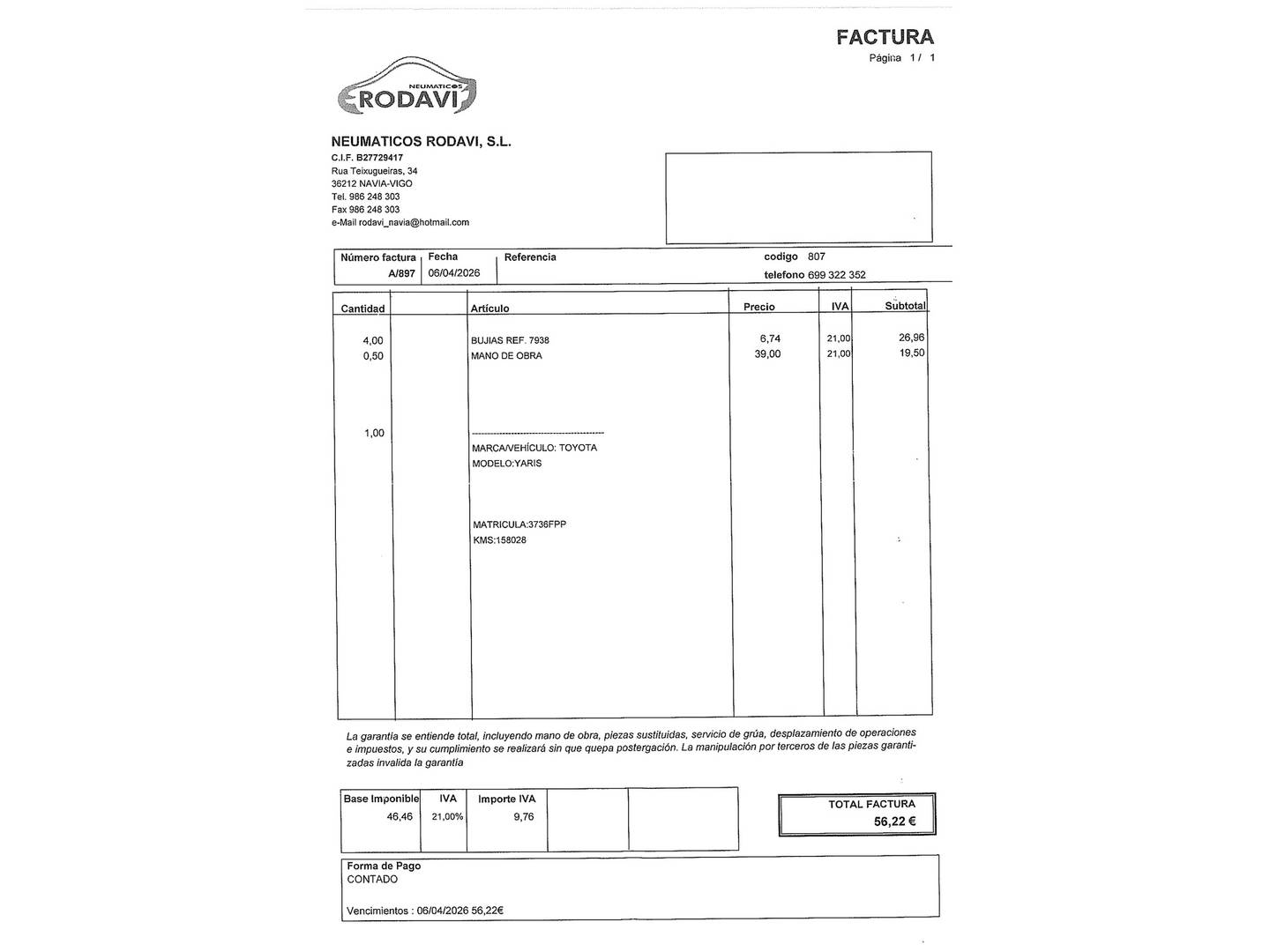 Foto del mantenimiento del Toyota Yaris Toyota Yaris 1.3 VVT-i Yaris (87 CV)