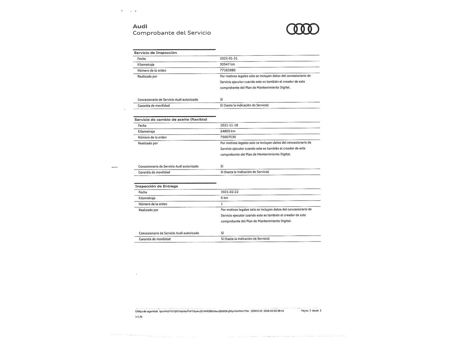 Foto del mantenimiento del Audi A3 Audi A3 Sportback 35 TDI (150 CV) S tronic