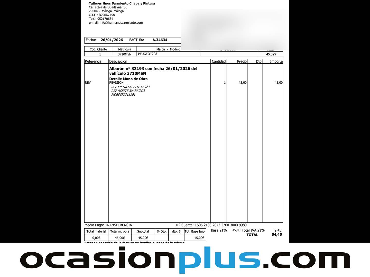 Foto del mantenimiento del Peugeot 208 Peugeot 208 PureTech 100 Active (100 CV)