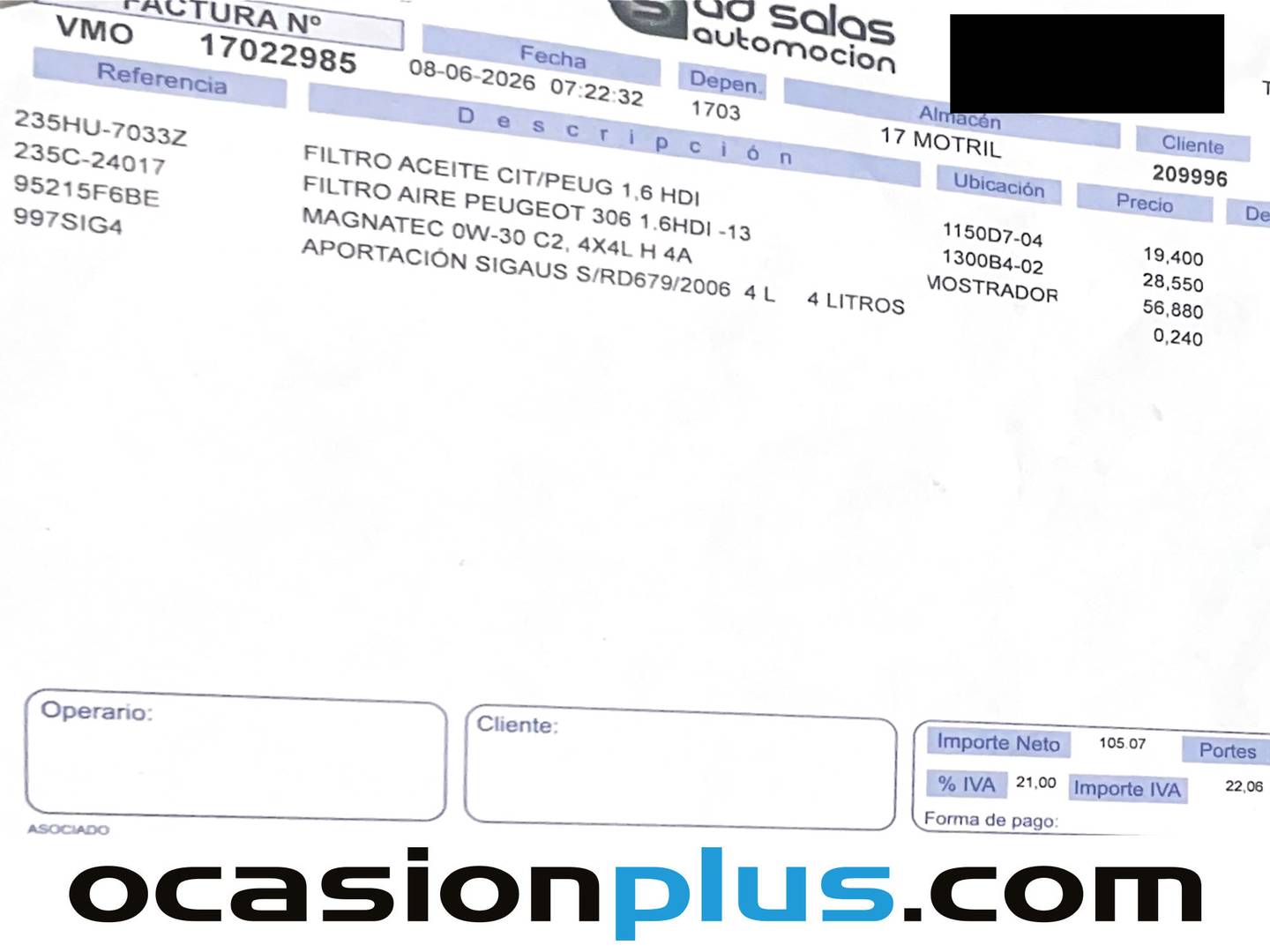 Foto del mantenimiento del Peugeot 2008 Peugeot 2008 BlueHDi 100 Style (100 CV)