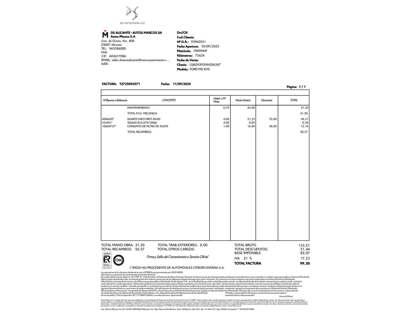 Foto del mantenimiento del MG eHS MG eHS 1.5 T-GDI PHEV Luxury (258 CV)