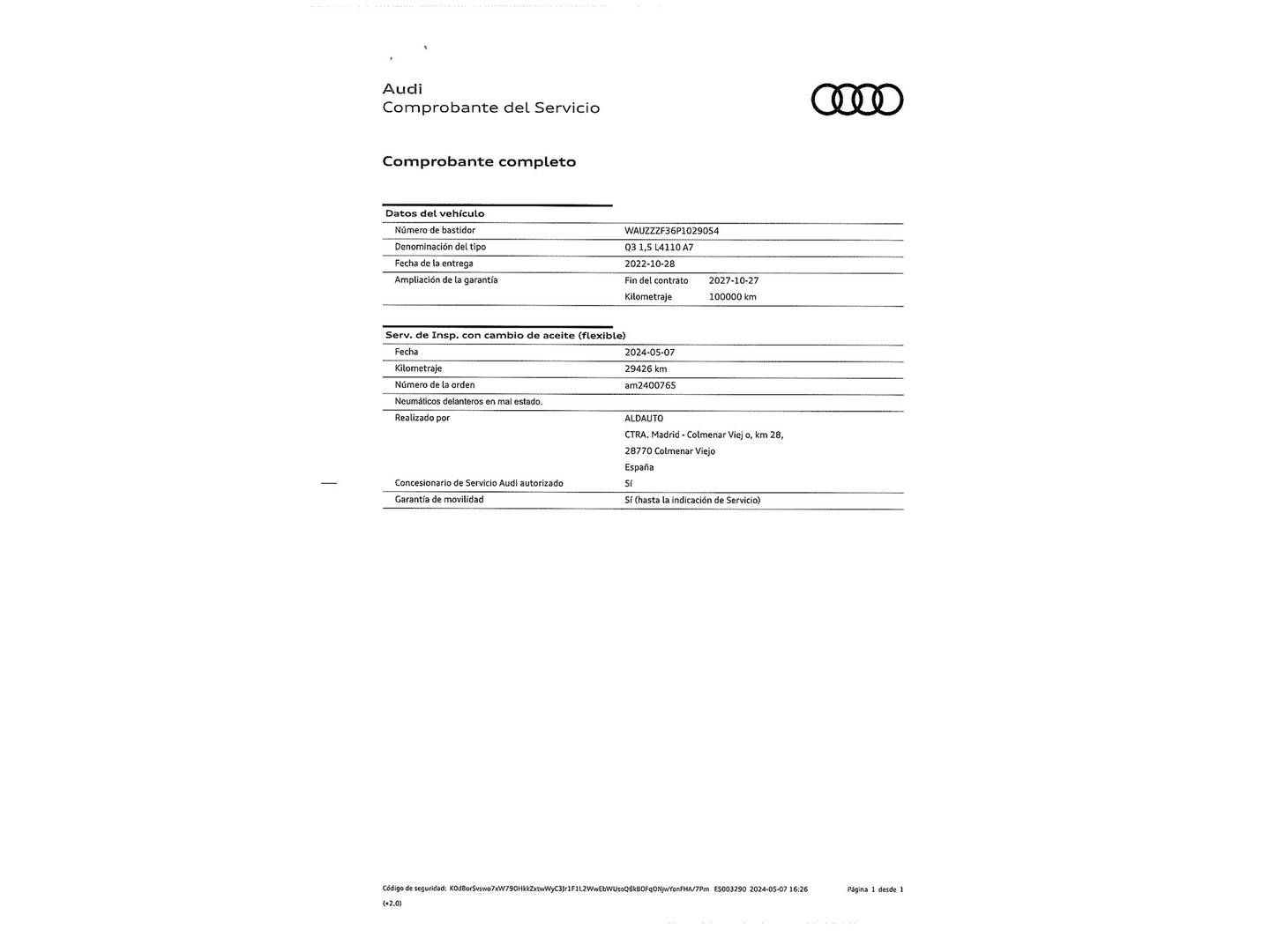 Foto del mantenimiento del Audi Q3 Audi Q3 S line 35 TFSI (150 CV) S tronic
