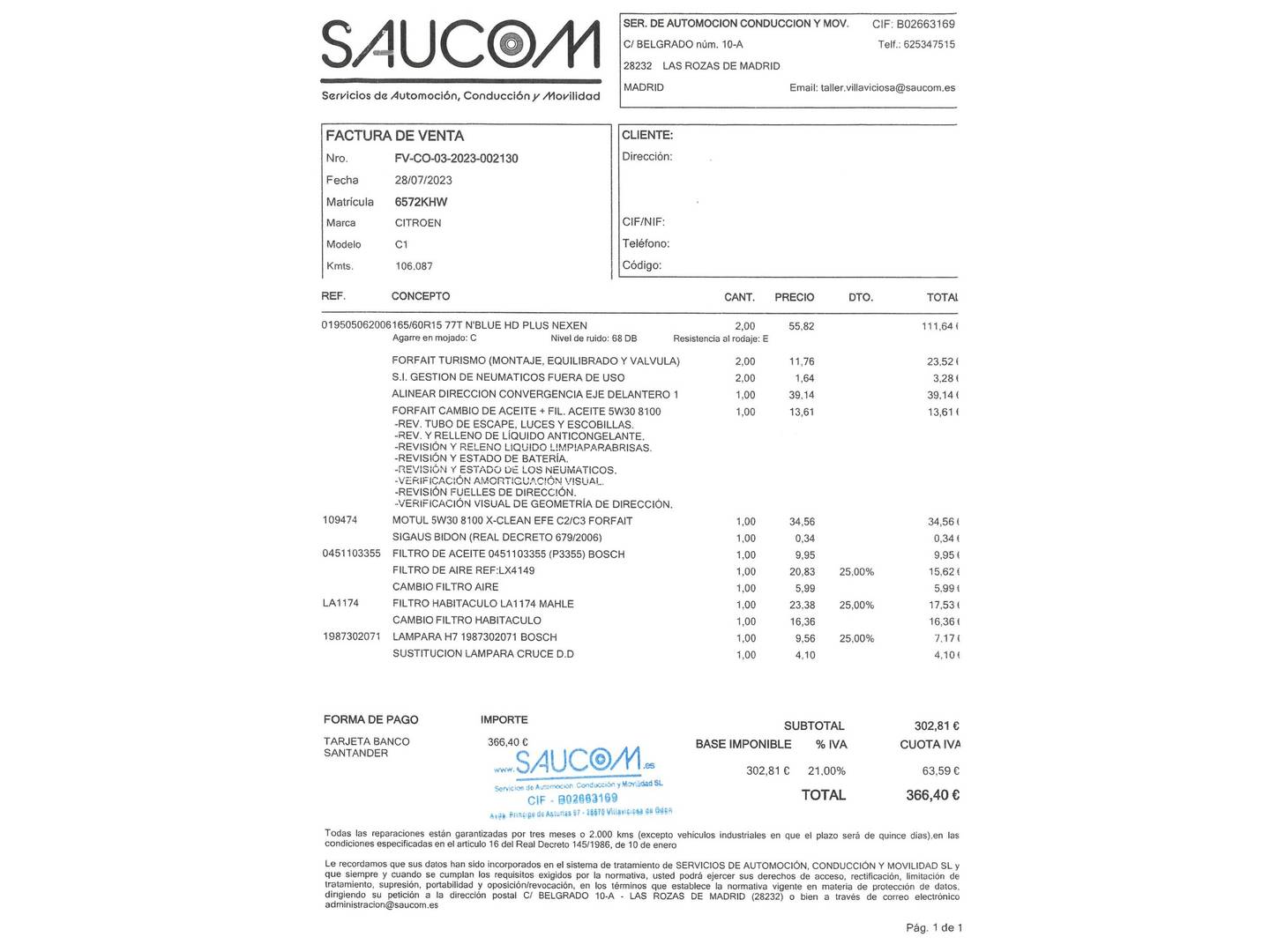 Foto del mantenimiento del Citroën C1 Citroën C1 PureTech 82 City Edition (82 CV)