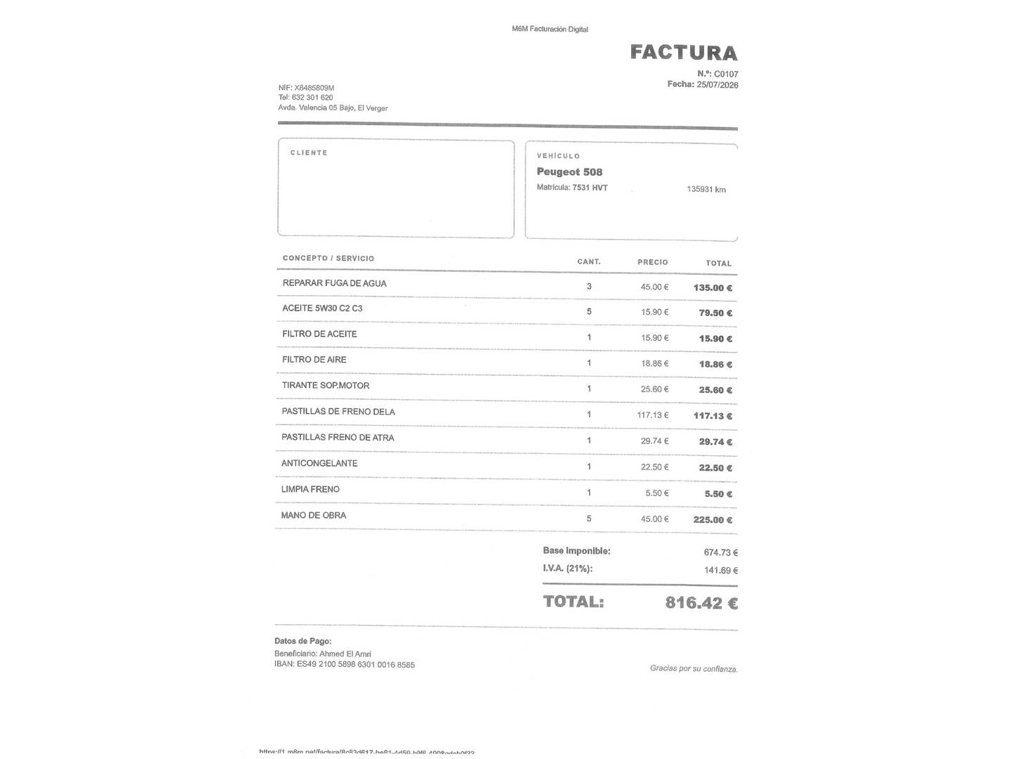 Foto del mantenimiento del Peugeot 508 Peugeot 508 2.2 HDI GT Auto (204 CV)