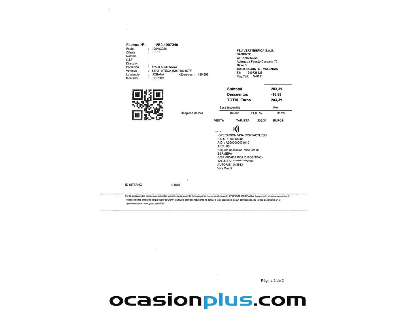 Foto del mantenimiento del Seat Ateca Seat Ateca 1.5 TSI S&S Style Plus Nav (150 CV)