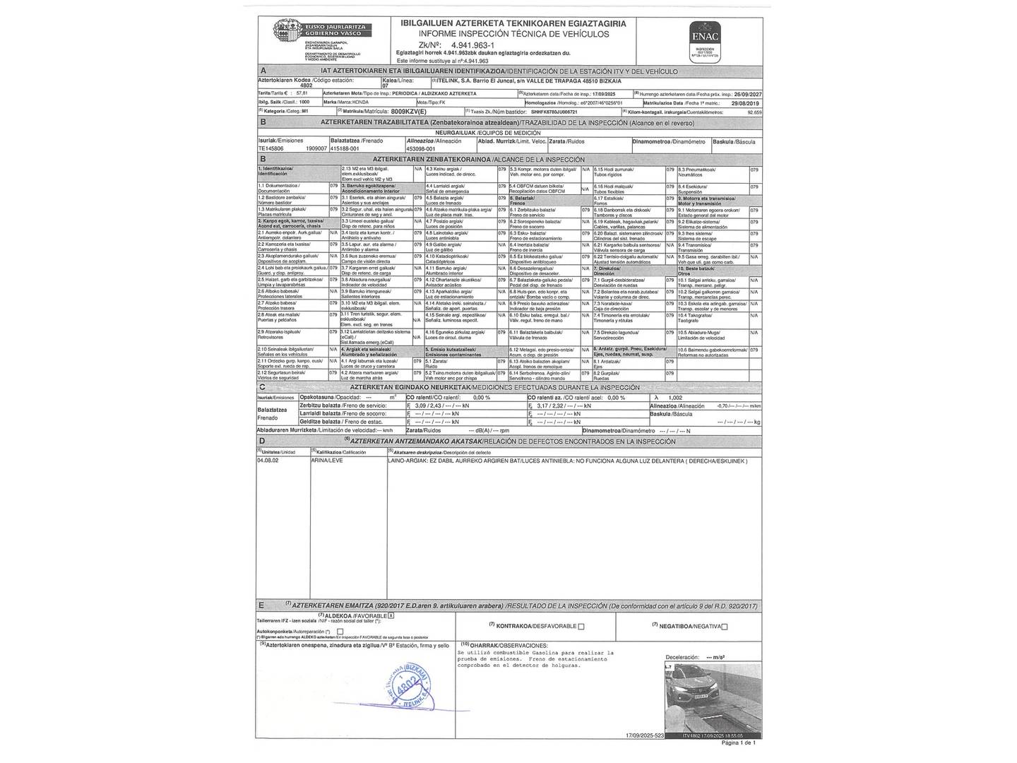 Foto del mantenimiento del Honda Civic Honda Civic 1.0 I-VTEC Turbo Executive Premium (129 CV)