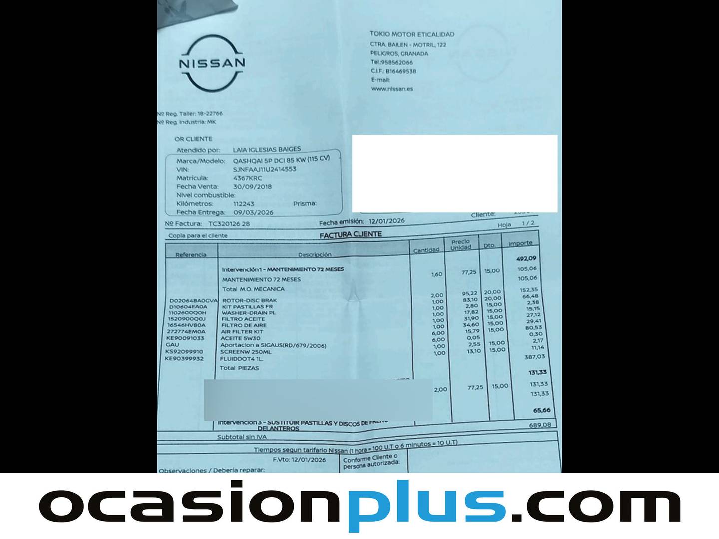 Foto del mantenimiento del Nissan QASHQAI Nissan Qashqai dCi 115 Acenta (115 CV)