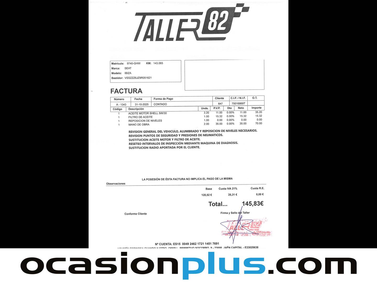 Foto del mantenimiento del Seat Ibiza Seat Ibiza 1.4 16v Style (85 CV)