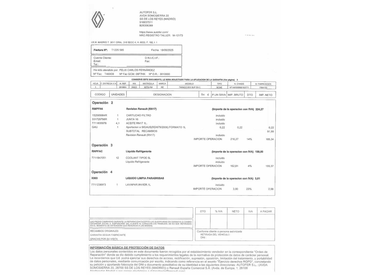 Foto del mantenimiento del Renault Twingo RENAULT Twingo Zen TCe (95CV)