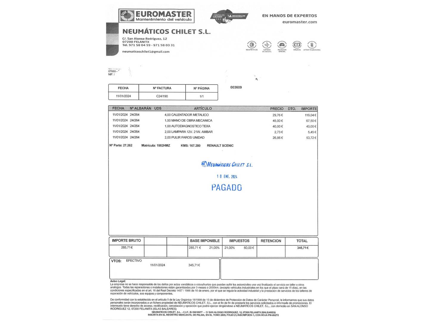 Foto del mantenimiento del Renault Scénic Renault Scenic dCi 95 Expression (95 CV)