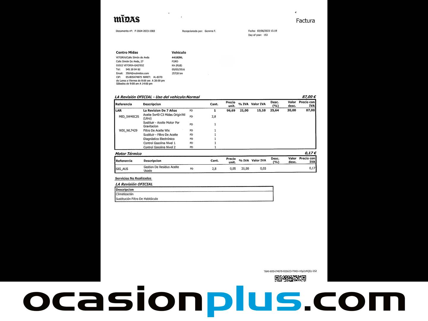 Foto del mantenimiento del Ford Ka Ford Ka 1.2 Duratec S&S Trend+ (69 CV)