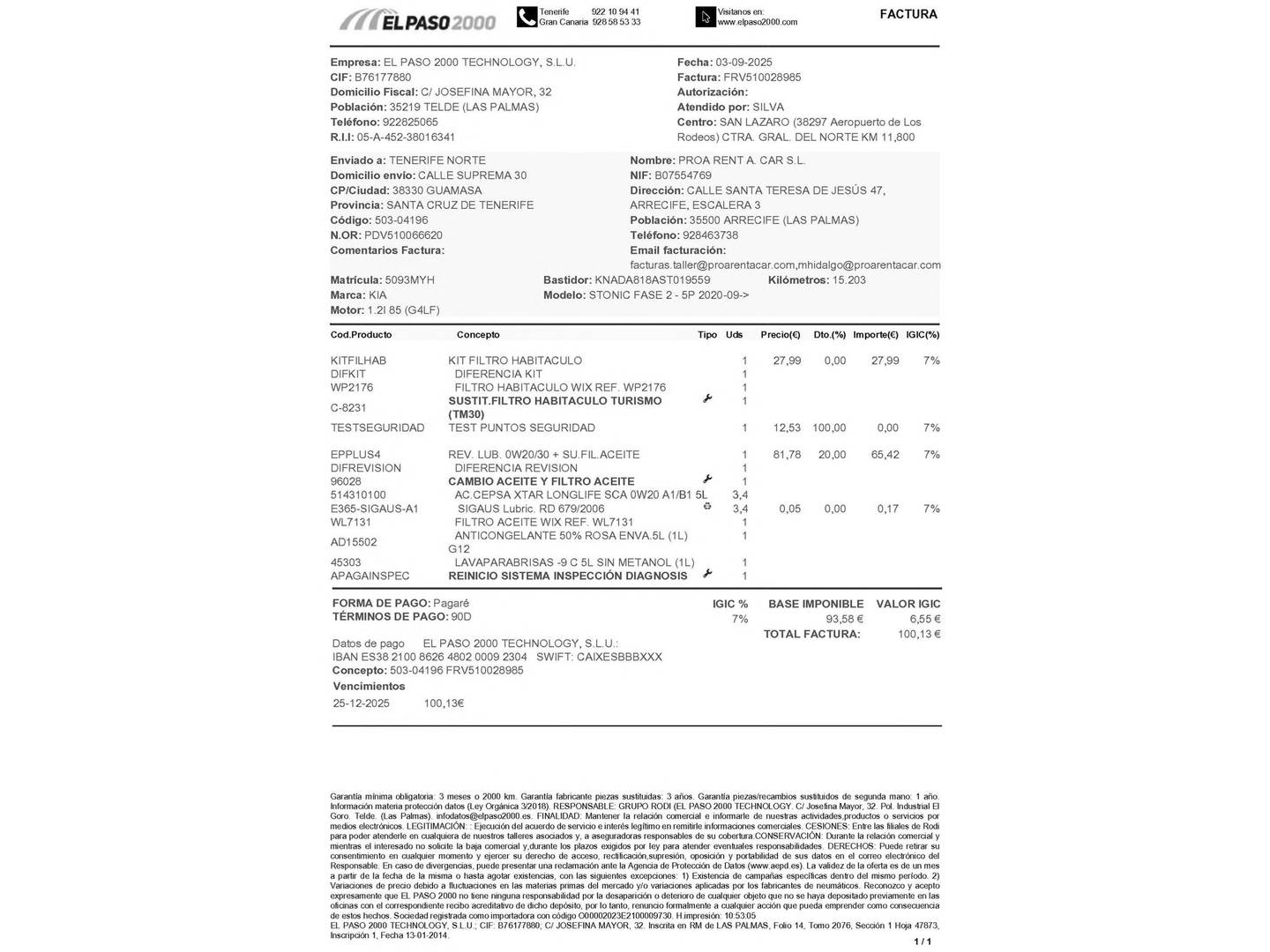Foto del mantenimiento del KIA Stonic KIA Stonic 1.2 DPi Drive (79 CV)