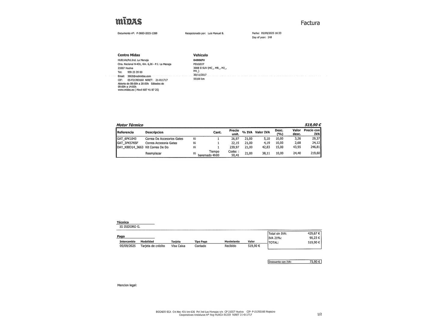 Foto del mantenimiento del Peugeot 3008 Peugeot 3008 PureTech 130 S&S Allure 96 kW (130 CV)