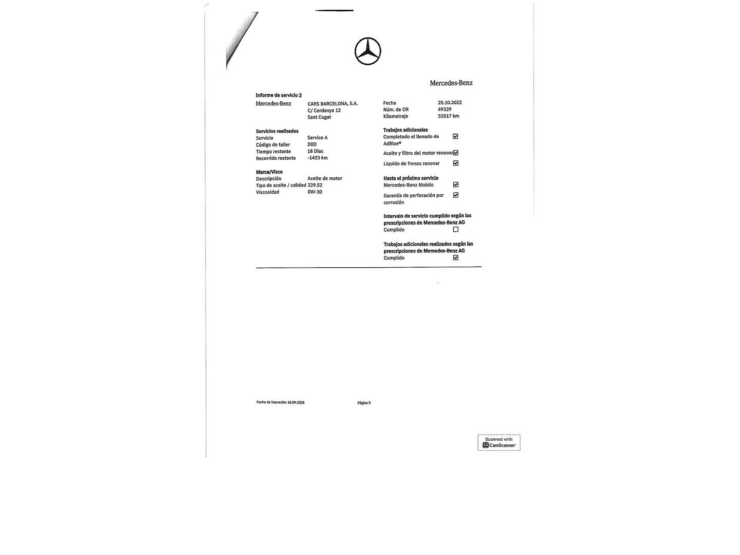 Foto del mantenimiento del Mercedes Clase A Mercedes Clase A 180 d (116 CV) Pack AMG