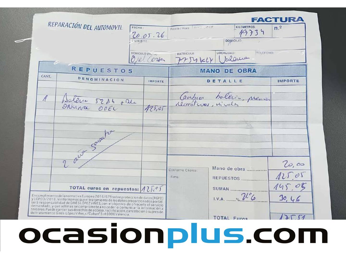 Foto del mantenimiento del Opel Corsa Opel Corsa 1.4 Selective (90 CV)
