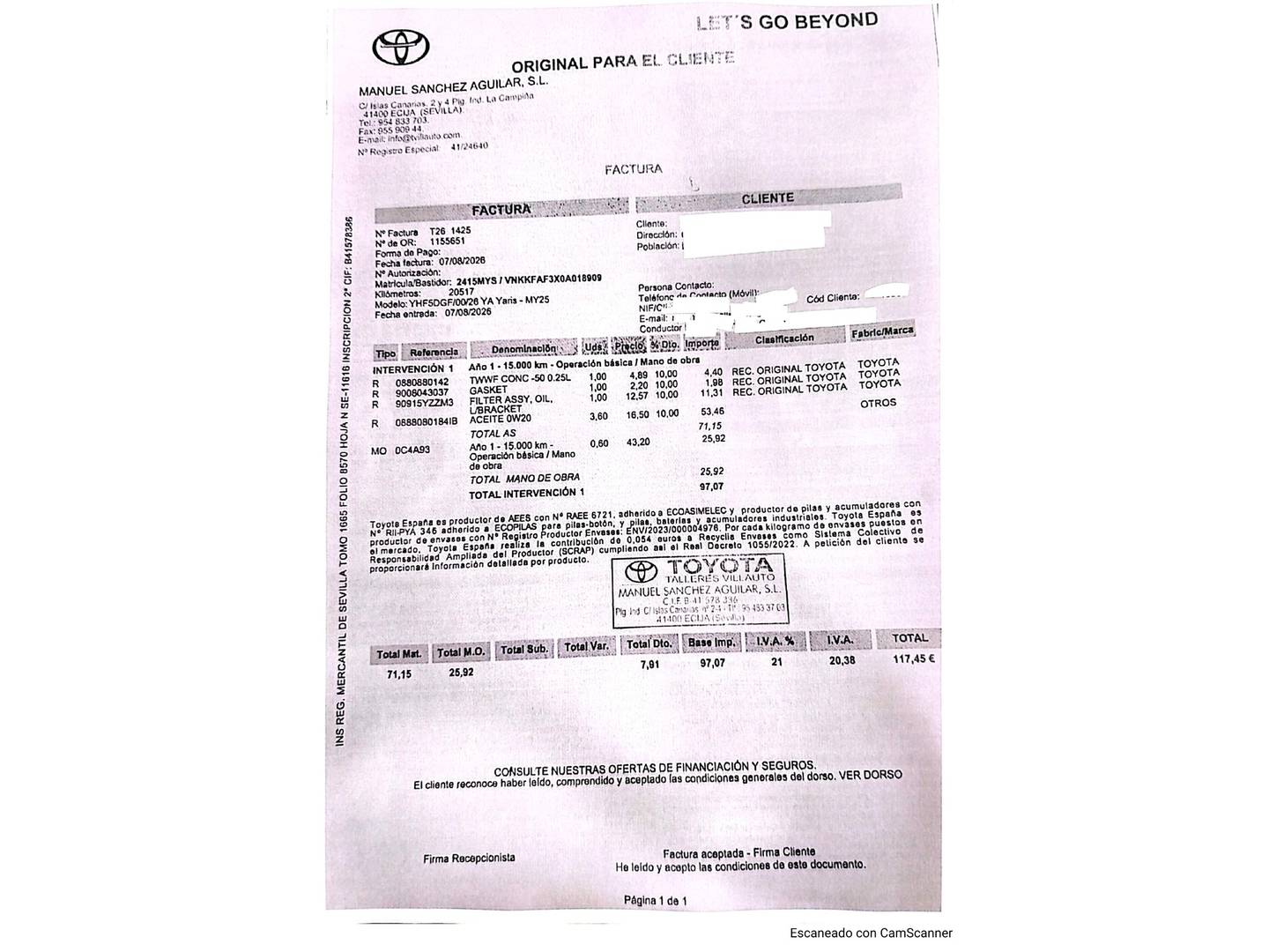 Foto del mantenimiento del Toyota Yaris Toyota Yaris 130H GR Sport Plus (130 CV)