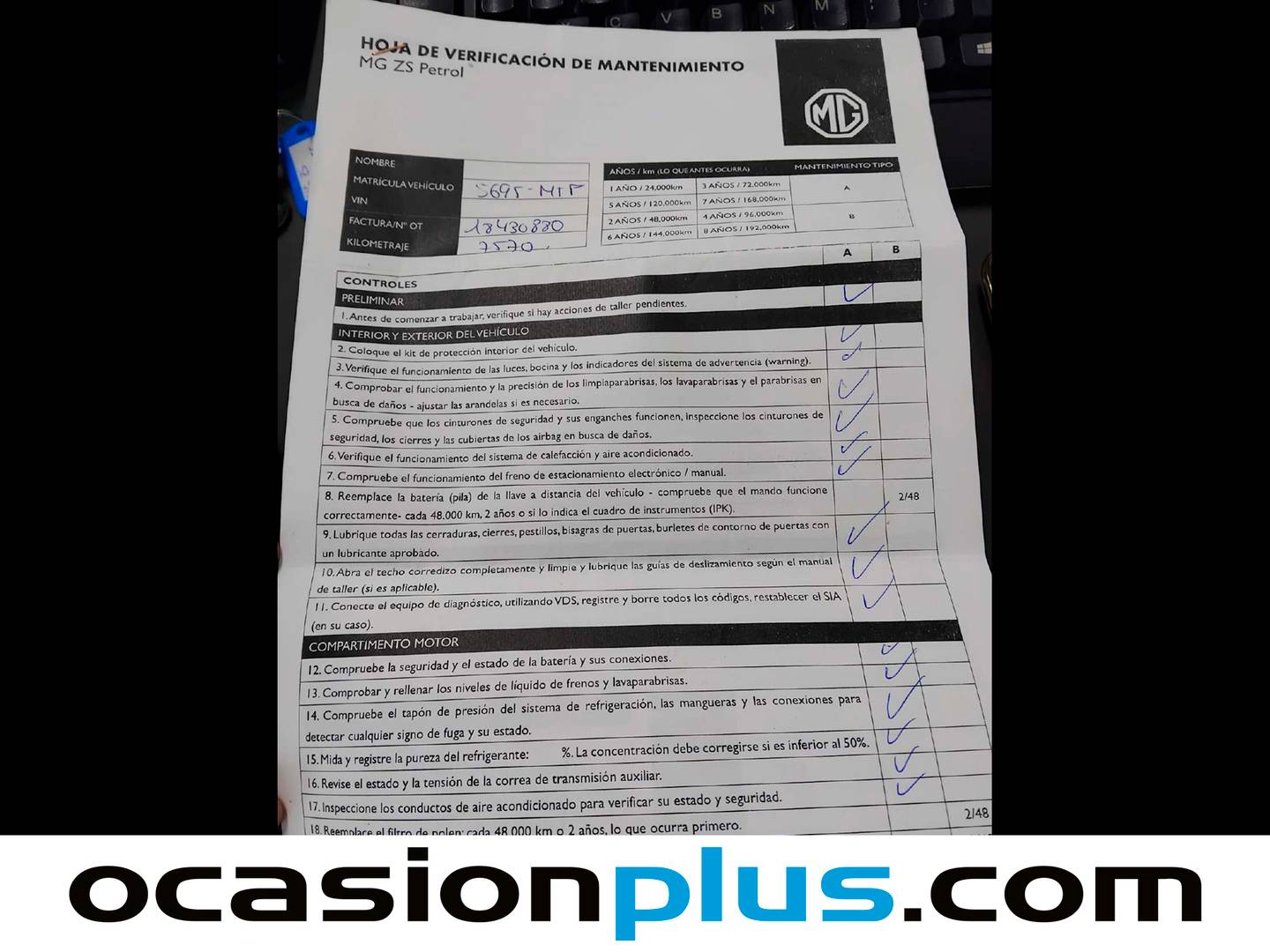 Foto del mantenimiento del MG ZS MG ZS 1.0T Luxury Auto (111 CV)