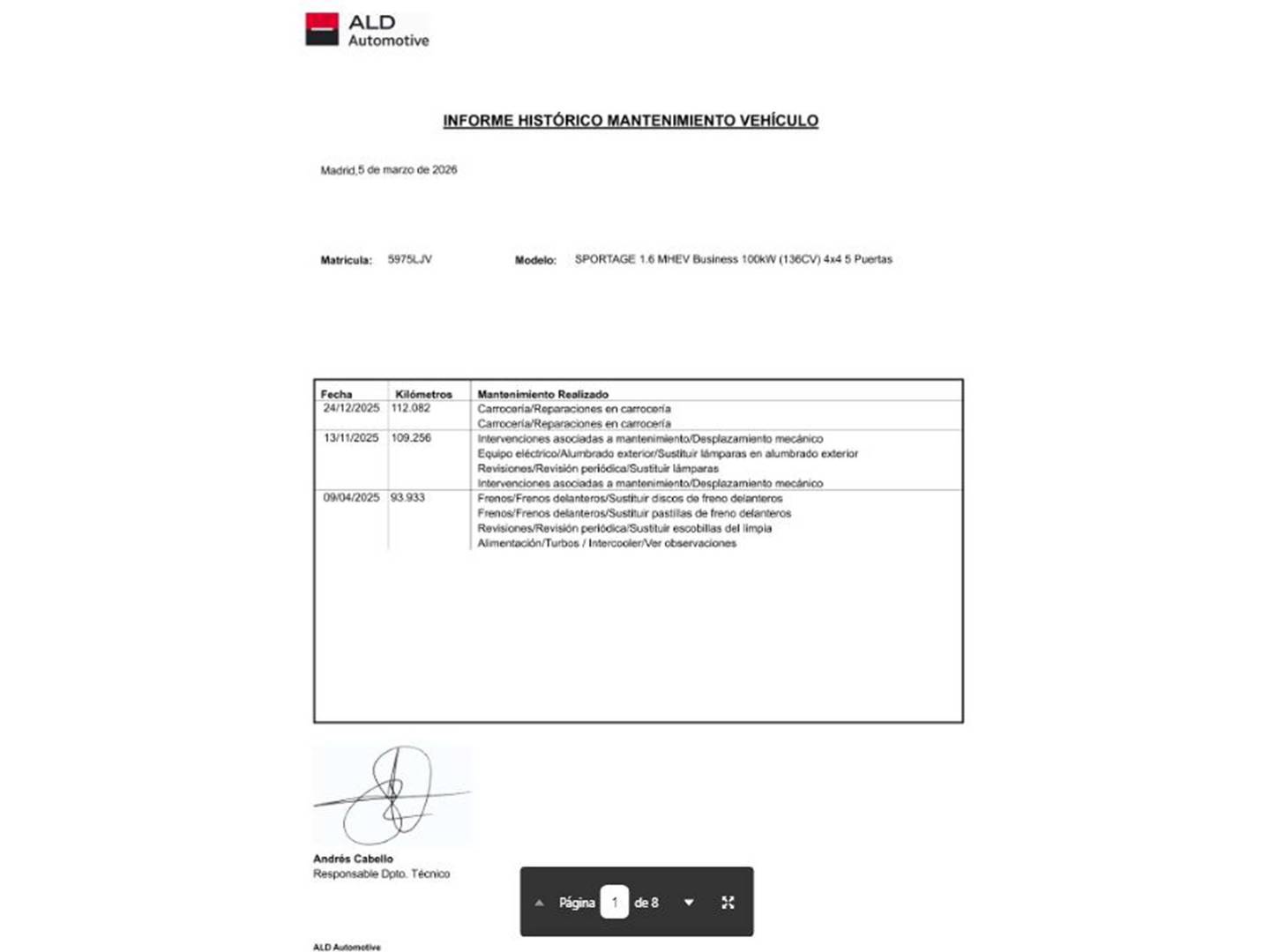 Foto del mantenimiento del KIA Sportage KIA Sportage 1.6 MHEV Business 4x4 (136 CV)