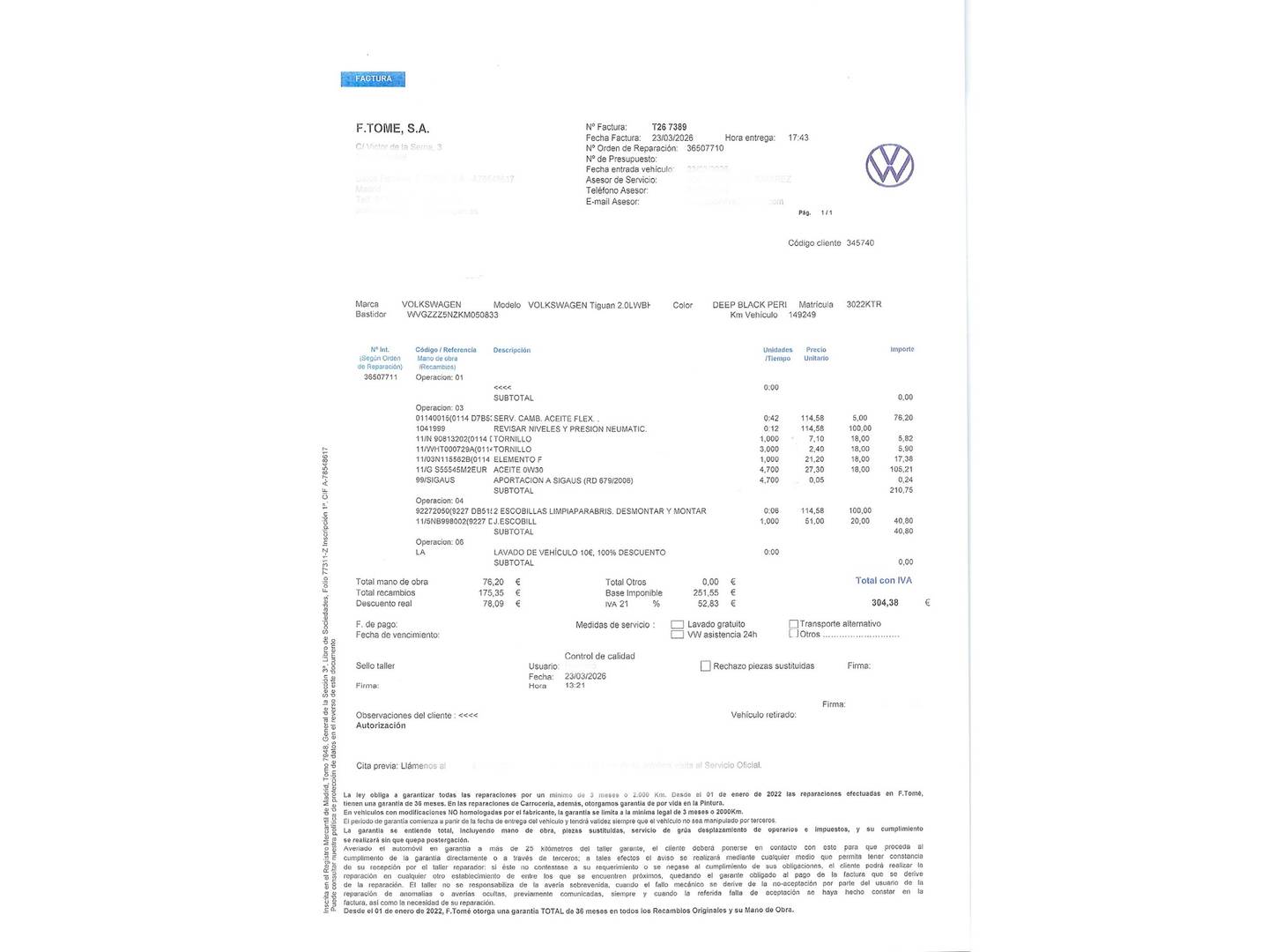 Foto del mantenimiento del Volkswagen Tiguan Allspace Volkswagen Tiguan Allspace 2.0 TDI 4Motion (190 CV) DSG 7 Plazas Pack R-Line