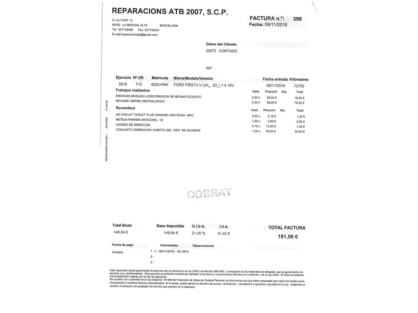 Foto del mantenimiento del Ford Fiesta Ford Fiesta 1.4 Newport (80 CV)