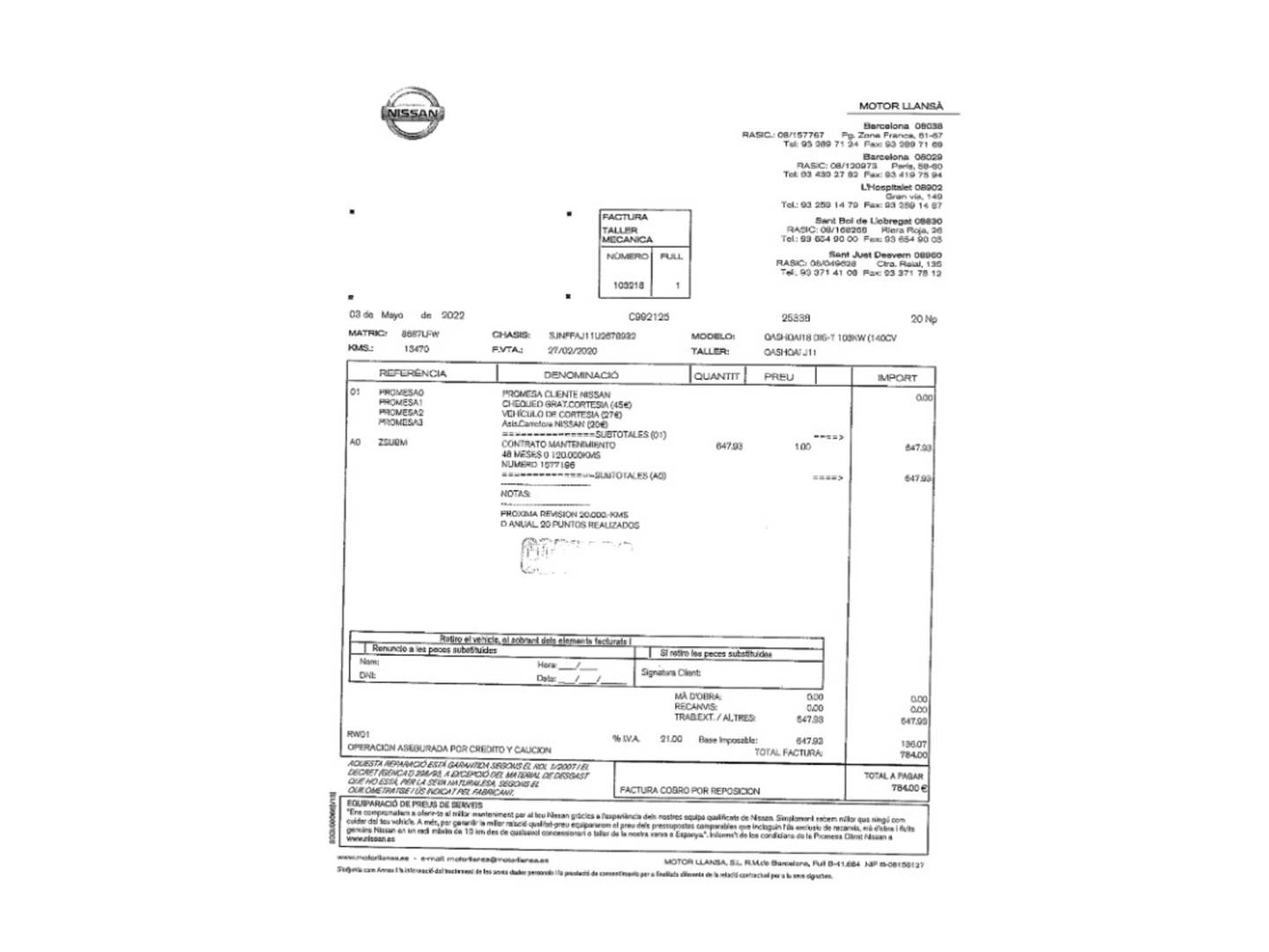 Foto del mantenimiento del Nissan QASHQAI Nissan Qashqai DIG-T 140 N-Connecta 4x2 (140 CV)