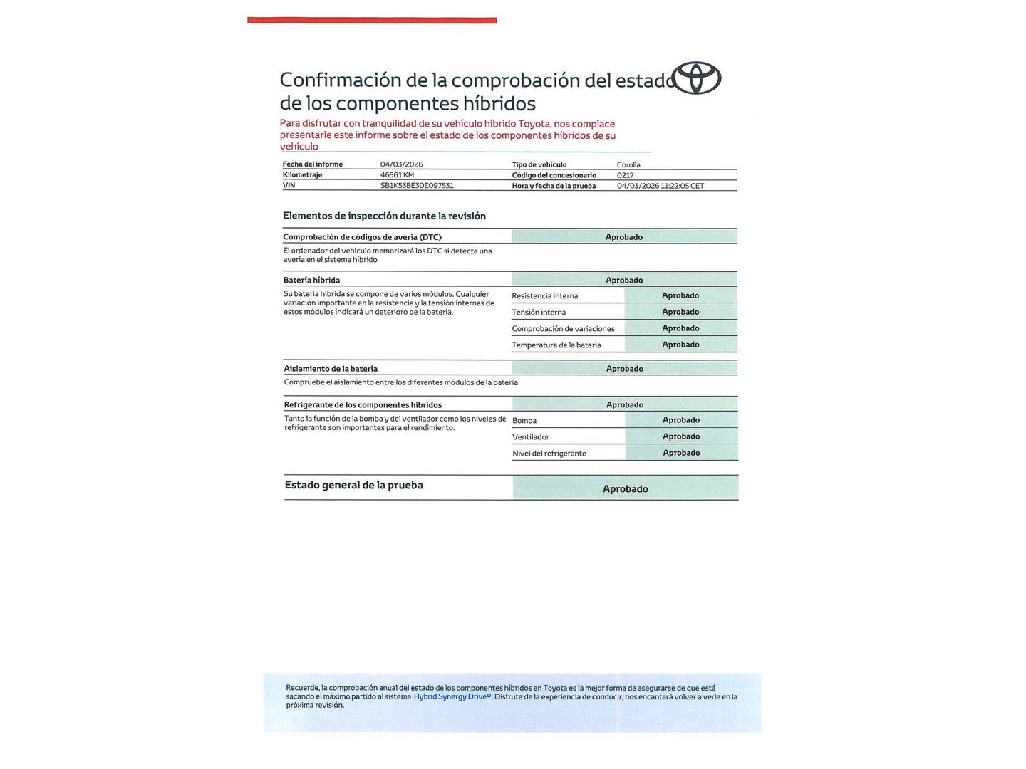 Foto del mantenimiento del Toyota Corolla Toyota Corolla 180H GR-SPORT E-CVT (180 CV)